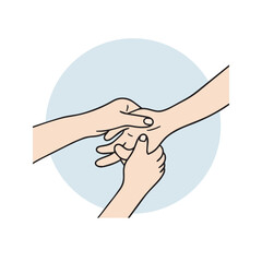 He's massaging his palm. He's pressing the area with his fingers for acupressure. Illustrations related to health and alternative medicine.