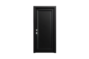 a sleek modern black door stands against a white background symb