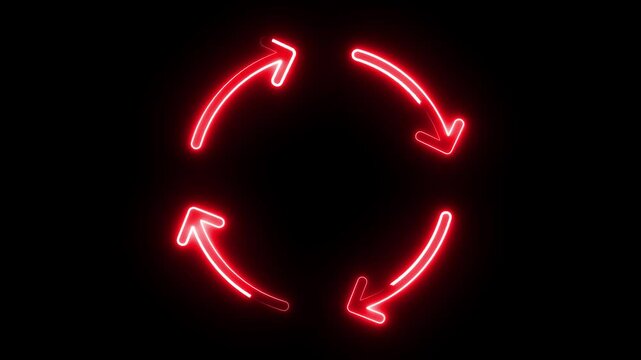 Abstract beautiful neon refresh and recycle icon video. Neon arrow circle loading icon in 4k animation.refuse, render, renewable, repeat, reset, 