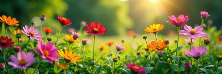 Fototapeta premium Wildflowers blooming in a lush and vibrant garden, nature, garden