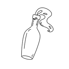A bottle with a cap on top and a long tail coming out of it