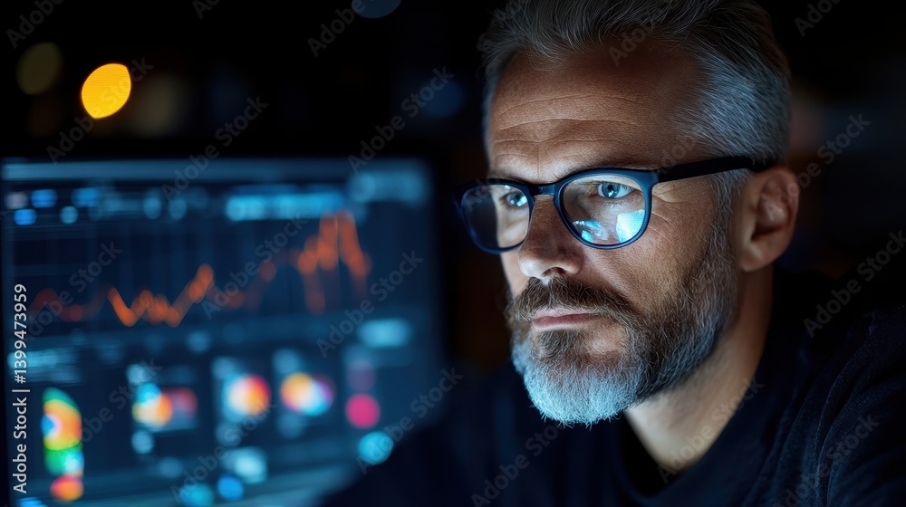 Poster an analyst focused on extracting insights from data using advanced visualization tools, highlighted 