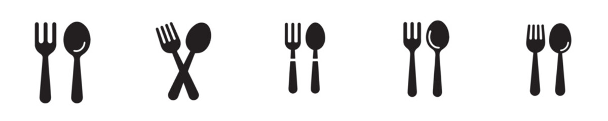 set of vector icons fork and spoon silhouettes