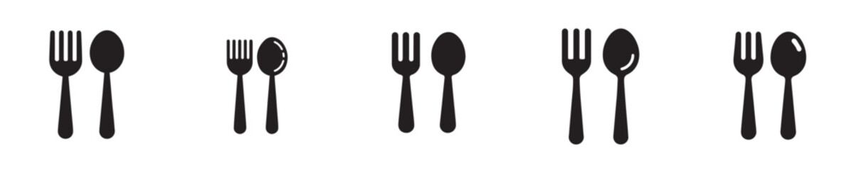 set of vector icons fork and spoon silhouettes