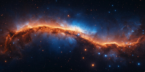 Obraz premium High-resolution astrophotography: a cosmic landscape of orange and blue nebulae with scattered stars in deep space