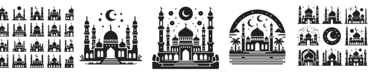 set of vector icons mosque silhouette