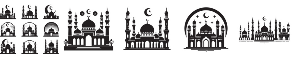 vector set of mosque silhouettes