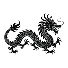Lunar New Year Dragon Line Art, Silhouette, Vector, Icon, Logo, White Background.