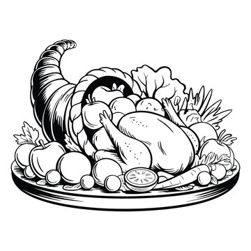 recommend clip art: Thanksgiving Cornucopia Line Art, Silhouette, Vector, Icon, Logo, White Background.
