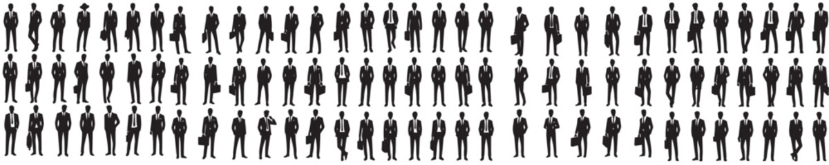 set of vector icons of male models in suits silhouettes
