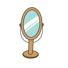 A wooden mirror with a handle