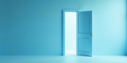 A slightly ajar light blue interior door reveals a bright, unseen space beyond, symbolizing potential, opportunity, and the unknown
