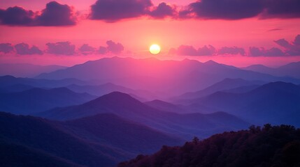 Fototapeta premium Smoky Mountains Sunset Panorama.