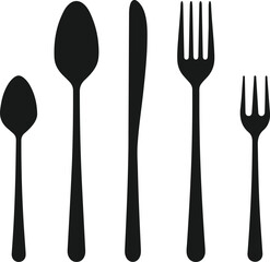 Cutlery Icons Set – Silhouette of Spoon, Fork, Knife for Kitchen, Dining and Restaurant Use