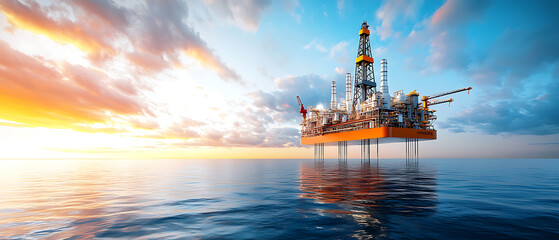 Oil rig operations at sunset offshore location industrial photography calm waters aerial view energy exploration