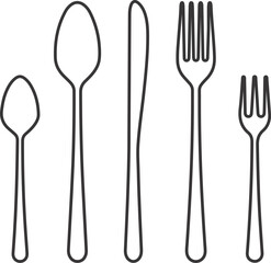 Cutlery Icons Set – Silhouette of Spoon, Fork, Knife for Kitchen, Dining and Restaurant Use