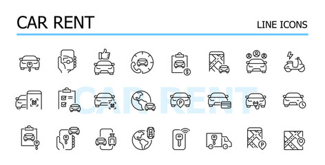 Car rental services. Vector icons set