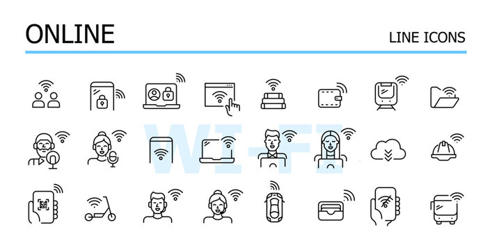 Online, internet connection and presence. Vector icons set