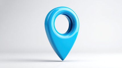 Blue location 3d icon marker or route gps position navigator sign and travel navigation pin road map pointer symbol isolated on white street address background with point.