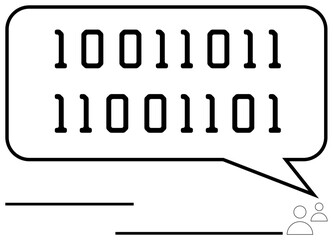 Binary code displayed in a speech bubble representing digital communication, data exchange, and coding. Ideal for technology, programming, communication, networking, education, innovation