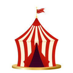 Circus tent in flat style. Red, gold and beige colors. Vector illustration isolated on transparent background