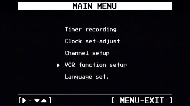 Glitched VCR Main Menu VHD Screen Distortion Seamless 4K Video Background Overlay Effect Loop