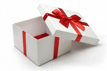 3D Rendering of White Gift Box with Red Ribbon &ndash; High-Quality  & white Background.
