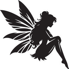 Beautiful Fairy silhouette black vector Illustration