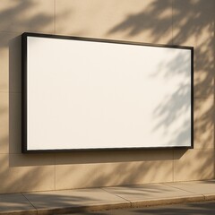 Blank Outdoor Billboard on Beige Wall with Tree Shadows