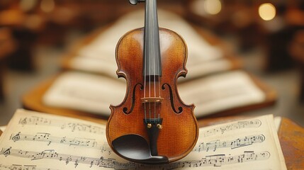 Naklejka premium Violin on Sheet Music: A Symphony of Elegance