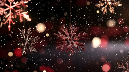 Red bokeh snowflakes background