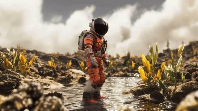 An astronaut explores vibrant alien landscapes, embarking on an unforgettable journey through cosmic wonders