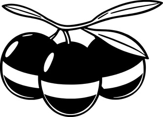 Three Ripe Olives on Branch with Sunburst Illustration