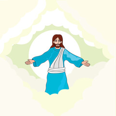 Vector illustration, Jesus Ascension Day. Children's drawing for Easter