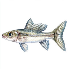 Obraz premium Hand drawn watercolor fish with detailed scales and fins Isolated white background