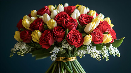 Colorful bouquet of roses and tulips (60)