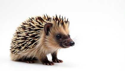 Fototapeta premium Close-up of a hedgehog's quills against a bright white backdrop , picture, nocturnal, high resolution