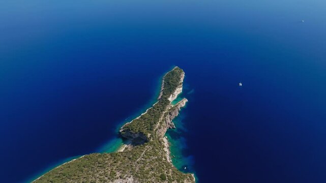 Aerial panoramic view of Hulla Beach on Ithaca Island, Greece