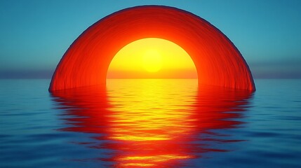 Fototapeta premium Red Rainbow Arch Sunset Ocean Portal.