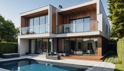 Fototapeta premium High-Resolution Photo of Sleek Modern House Facade