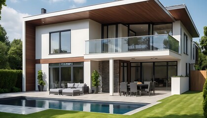 Fototapeta premium High-Resolution Photo of Sleek Modern House Facade