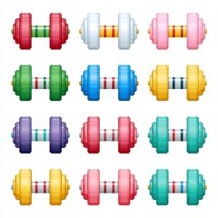 Colorful Pixel Art Dumbbells on White Background