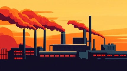 Obraz premium Industrial pollution at sunset