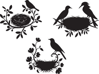 Bird nest collection silhouette logo, icon design vector illustration