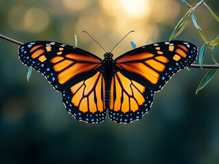 Fototapeta premium Butterfly perched gracefully with wings spread on a branch vibrant colors on display in a natural setting