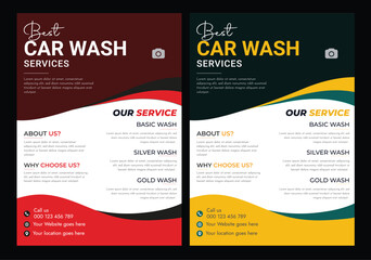 Vehicle Washing Service Car wash cleaning flyer poster and car wash service flyer template with a banner vector layout design