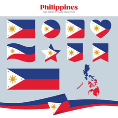 Philippines flag flat design of flags stationery shape collection