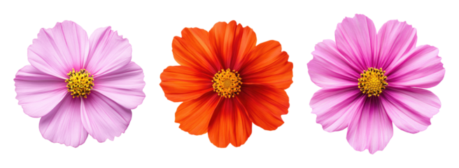 Pink and red cosmos flowers isolated on a transparent background