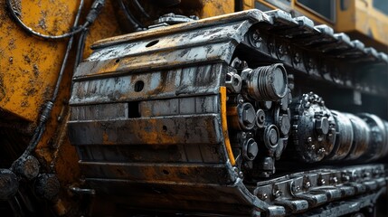 A close up of an excavators hydraulic system ultra detailed pistons and hoses realistic wear and tear on metal surfaces