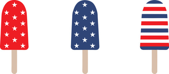 4th of July ice-cream icon set, vector illustration, 4th of July set of elements. USA Independence Day theme